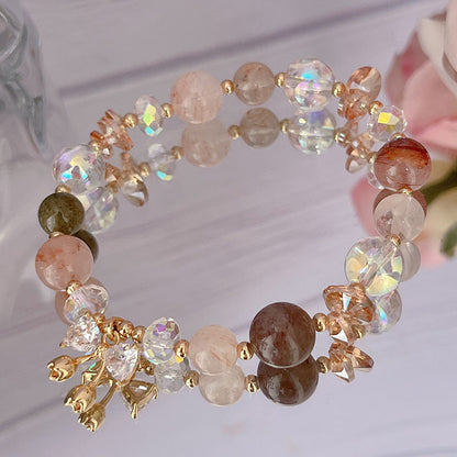 Colorful Natural Stone Crystal Pearl Bracelet Set for Fashionable Girls