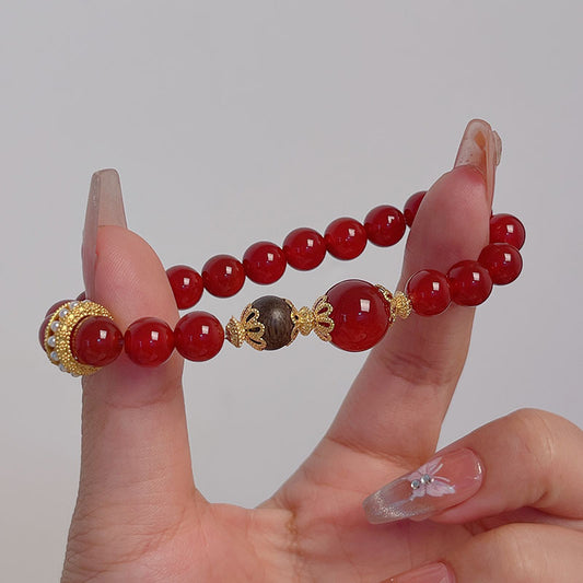 New Year Red Agate Beaded Bracelet