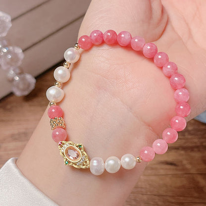 Simple and Luxe Pearl Bracelet with Small Colorful Gems