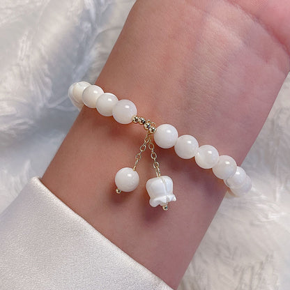 Natural White Butterfly Shell Flower Bellflower Bracelet