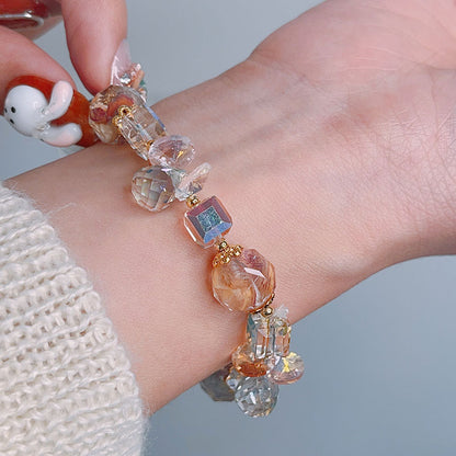 Colorful Beryl Elastic Bead Bracelet with Sparkling Crystal Chips