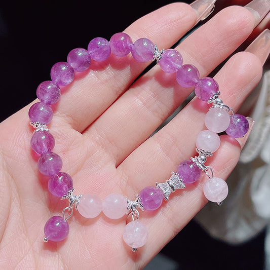 Natural Amethyst Beaded Bracelet with Silver Accents