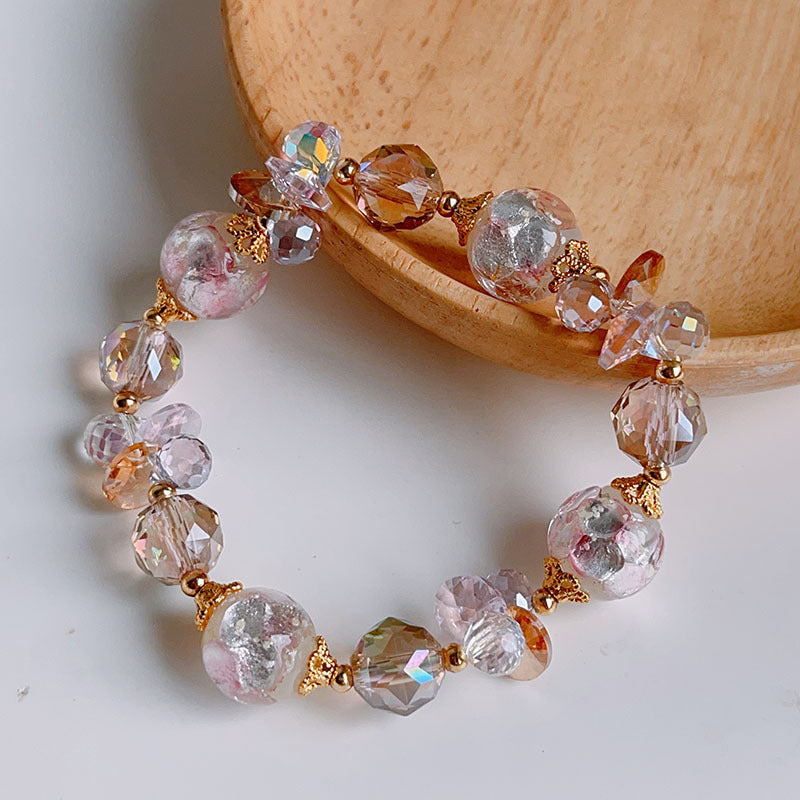 Colorful Beryl Bracelet with Metal Weaving and Zircon Butterfly