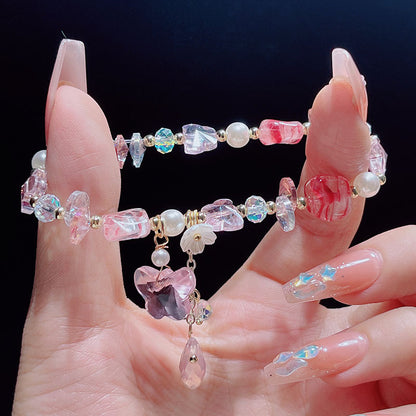 Crystal Glass Bead Butterfly Flower Bracelet