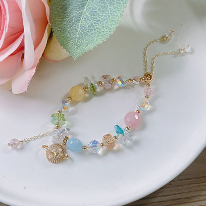 Cute Crystal Bracelet with Star and Flower Charms