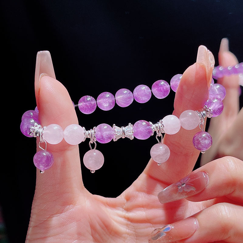 Natural Amethyst Beaded Bracelet with Silver Accents