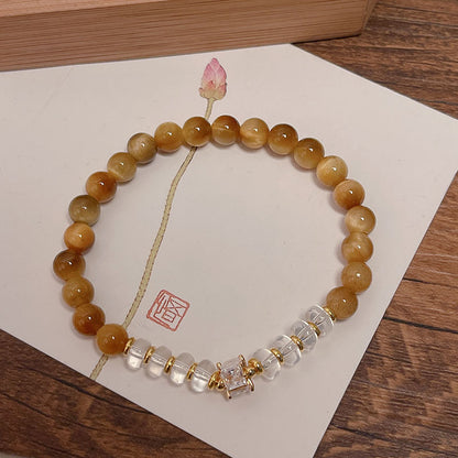 Lucky Tiger Eye Stone Bracelet with Folk Style Cloud and Flower Pendant