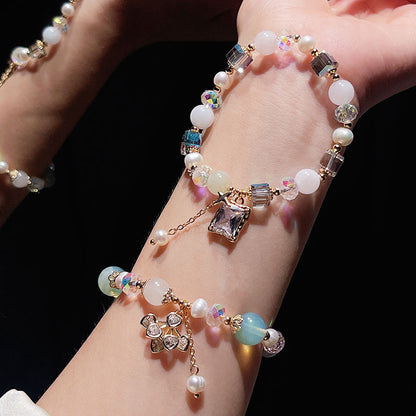 Natural Freshwater Pearl Bracelet with Fan-shaped Small Heart Jade Bracelet