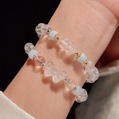 Natural White Crystal Carved Butterfly Bracelet