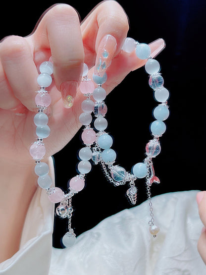 Sweet and Fresh Ins Style Pink Crystal Blue Stone Moon Star Fish Tail Bracelet