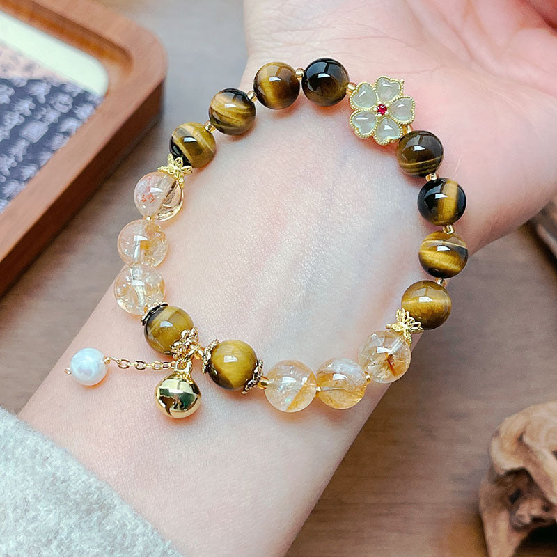 Natural Yellow Tower Crystal Bead Bracelet Women's Premium Tiger Eye Stone Bracelet