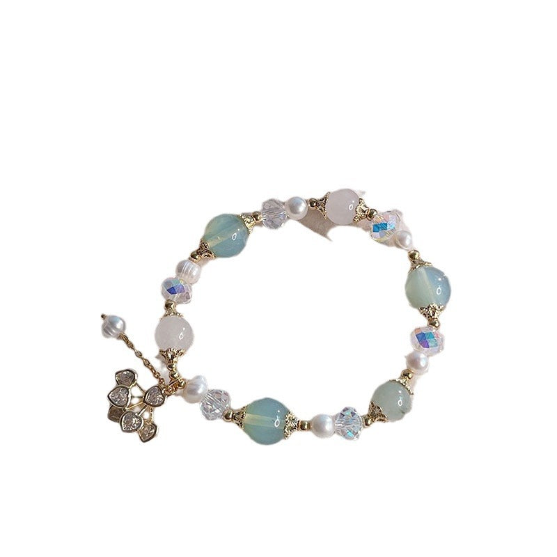 Natural Freshwater Pearl Bracelet with Fan-shaped Small Heart Jade Bracelet