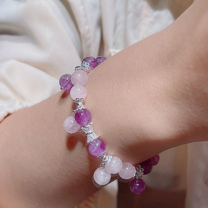 Natural Amethyst Beaded Bracelet with Silver Accents