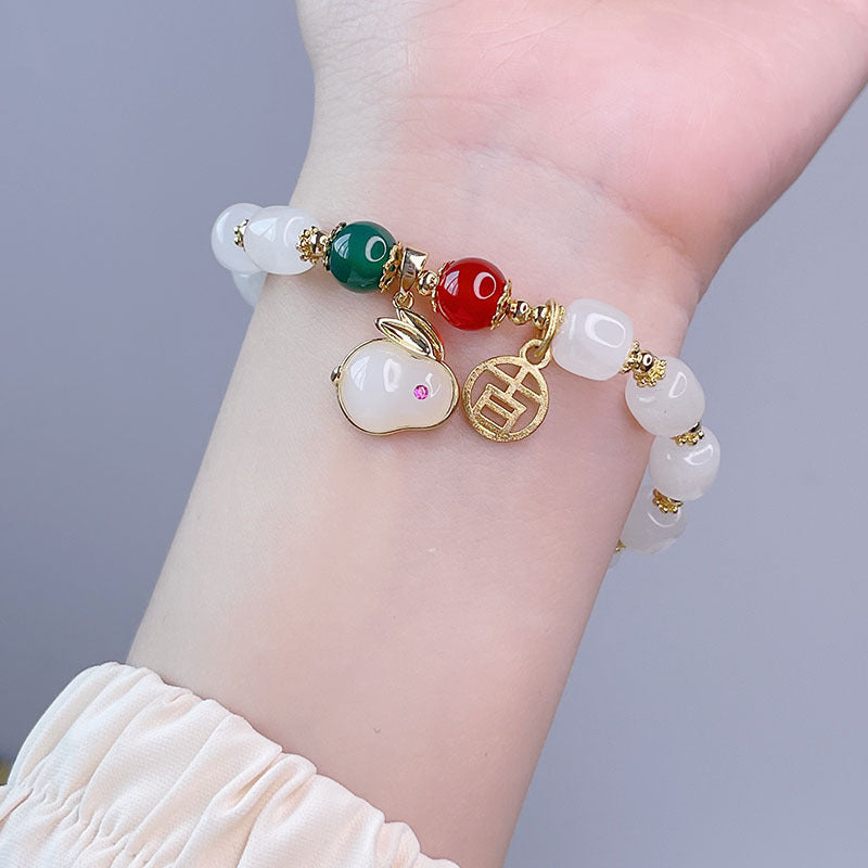 Natural Jade Rabbit Bracelet Charm Bracelet for Girlfriend