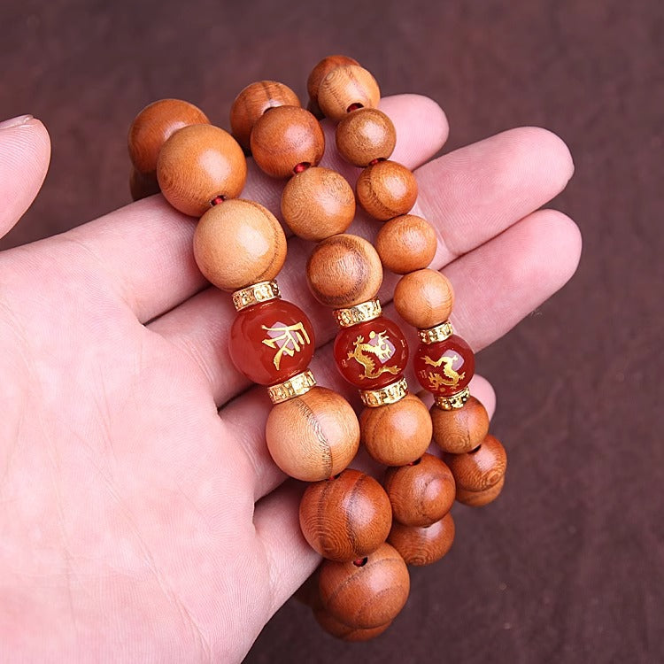 Natural Peach Wood Bracelet Heart Sutra Transfer Bead Peach Wood Bracelet