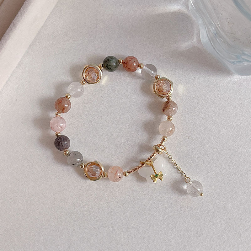 Natural Crystal Fox Lucky Clover Bracelet