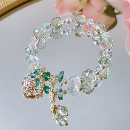 Crystal Rose Flower Pendant Bracelet