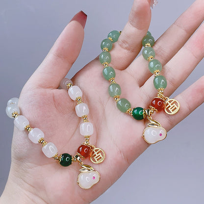 Natural Jade Rabbit Bracelet Charm Bracelet for Girlfriend