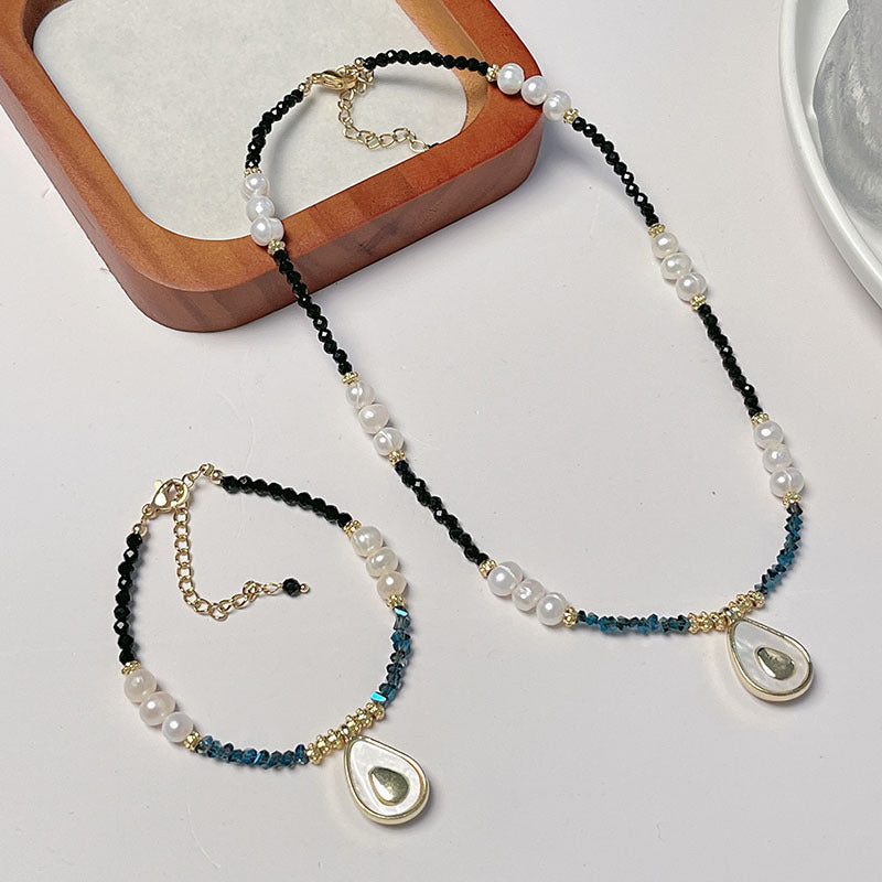 Mother of Pearl Avocado Pendant Bracelet Set