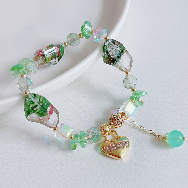 Sweet and Fresh Forest Style Handmade Bracelet with Glass Beads