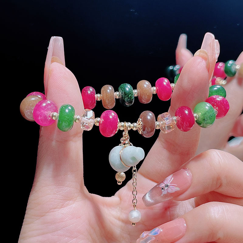 Colorful Natural Stone Abacus Bead Bracelet Literary Retro Gourd Pendant