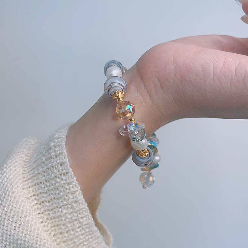 Colorful Beryl Elastic Bead Bracelet with Sparkling Crystal Chips