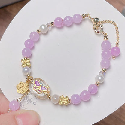 Original Design Pink and Purple Lucky Butterfly Natural Stone Freshwater Pearl Bracelet