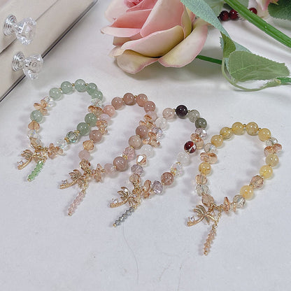 Colorful Natural Stone Crystal Pearl Bracelet Set for Fashionable Girls