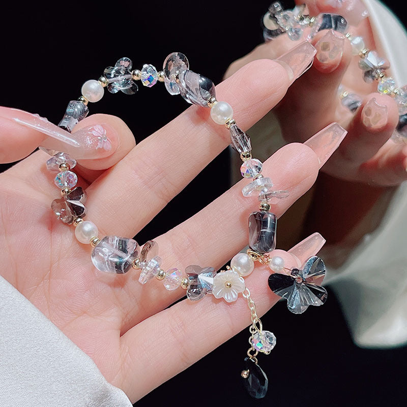 Crystal Glass Bead Butterfly Flower Bracelet