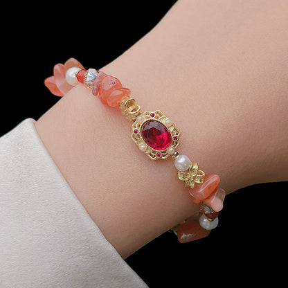 Sunset Red Agate Pearl Bracelet