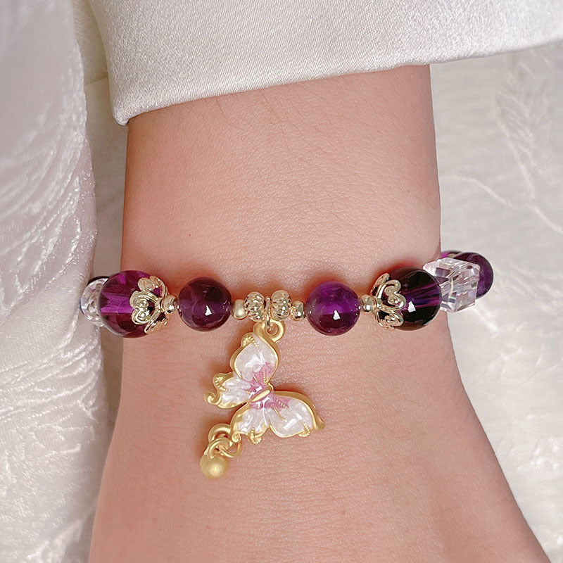 Purple Crystal and Orange Sunstone Bracelet for Women