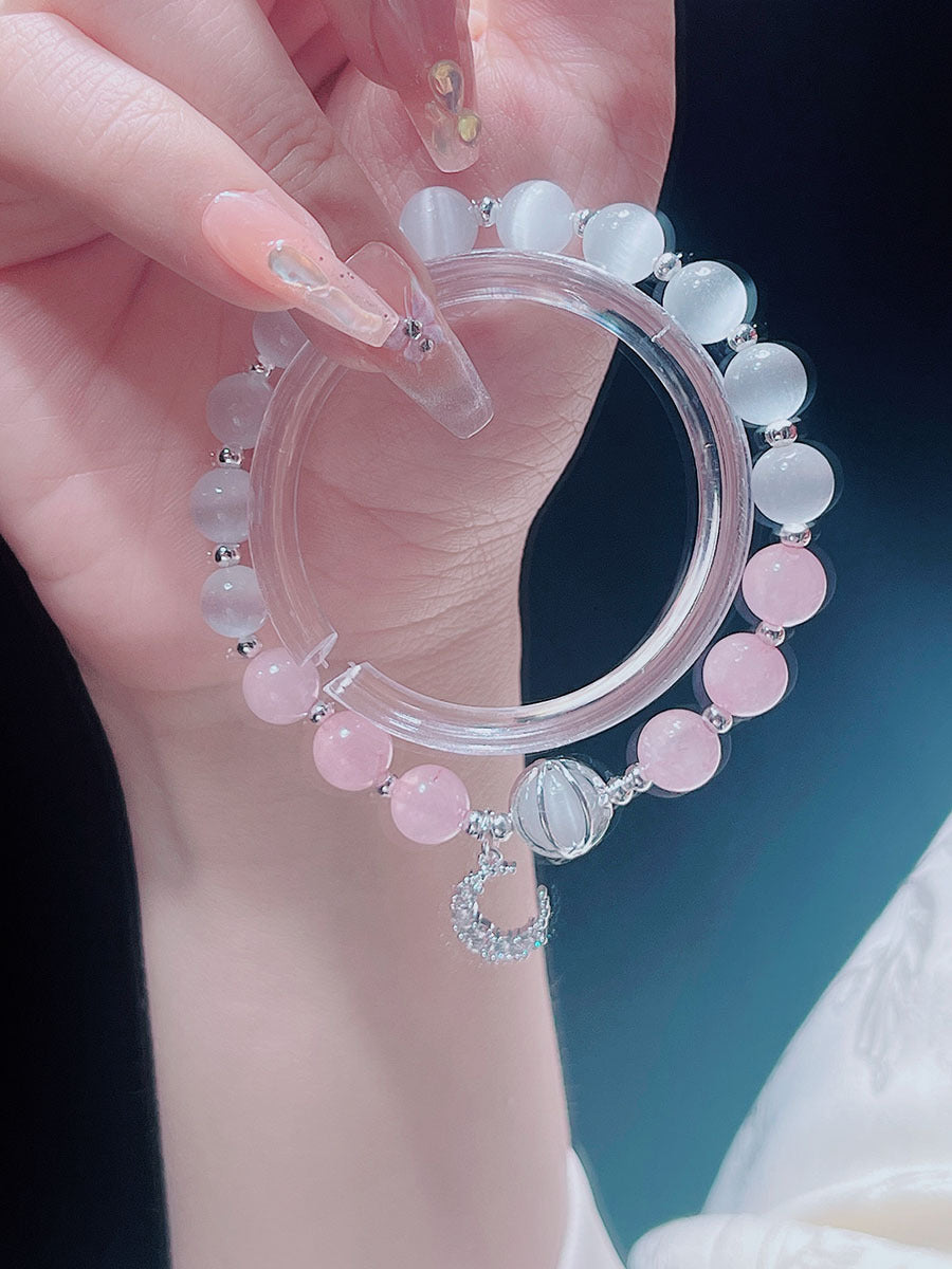 Sweet and Fresh Ins Style Pink Crystal Blue Stone Moon Star Fish Tail Bracelet