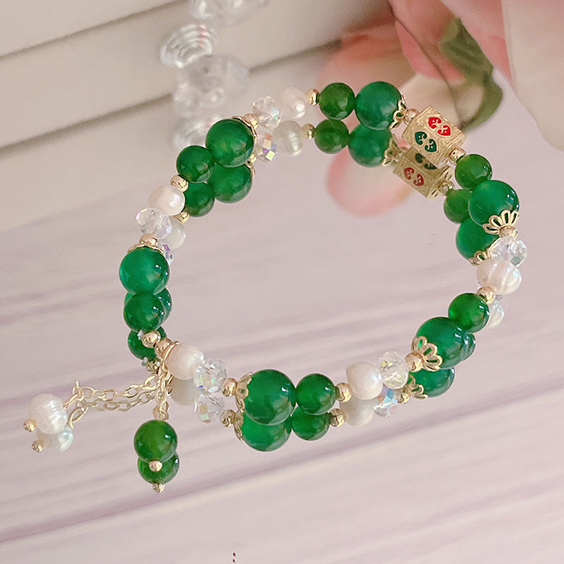 Red Agate Green Agate Pearl Bracelet