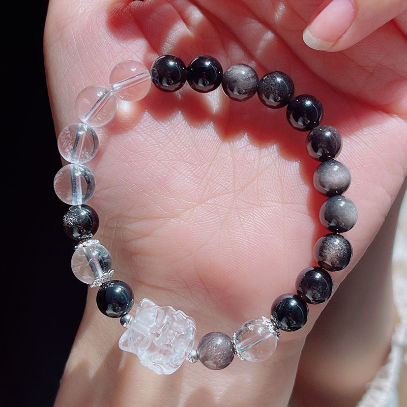 Black Silver Shiny Crystal Bracelet Fox Pixiu Couple Gift Jewelry