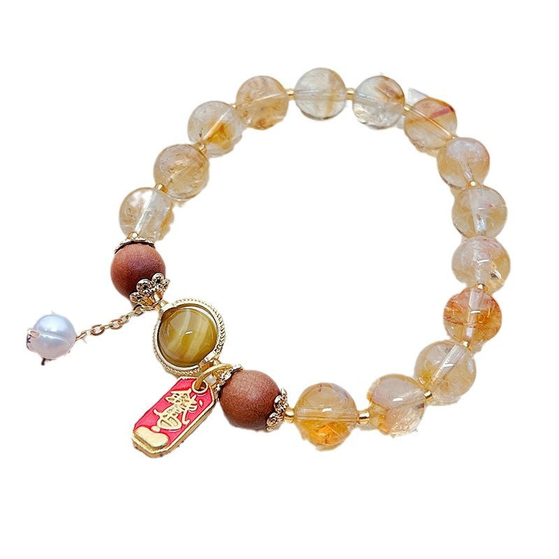 Natural Yellow Tower Crystal Bead Bracelet Women's Premium Tiger Eye Stone Bracelet