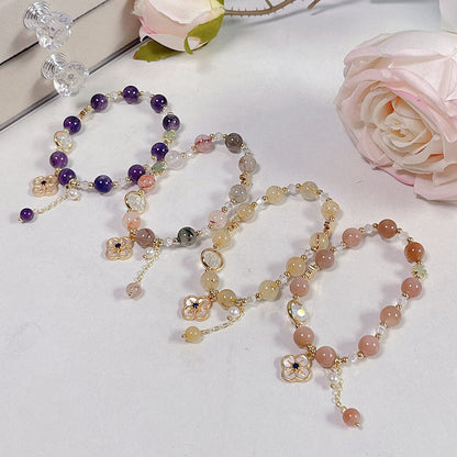 Colorful Natural Stone Crystal Pearl Bracelet Set for Fashionable Girls