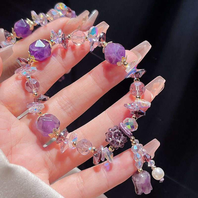 Original Heavy Duty Lily Flower Tassel Bracelet for Women with High-end Crystal Agate Beads