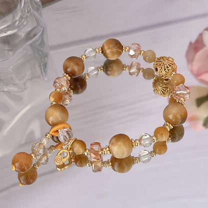 Lucky Tiger Eye Stone Bracelet with Folk Style Cloud and Flower Pendant