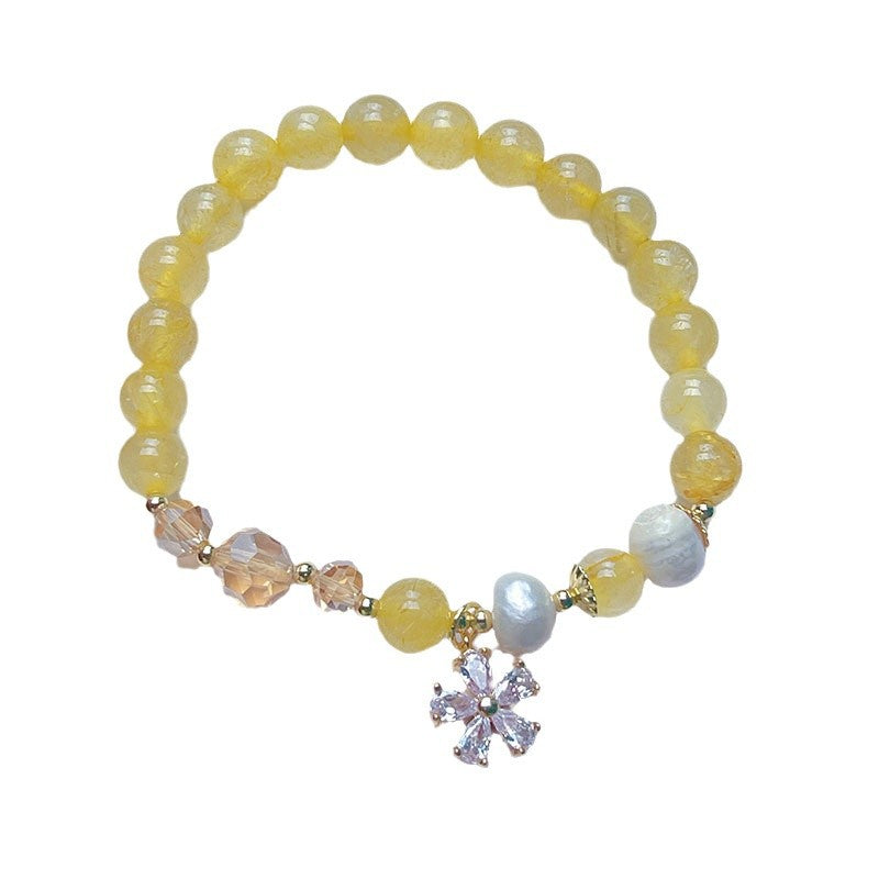 Minimalist Flower Bracelet with Crystal Strawberry Quartz and Citrine Beads