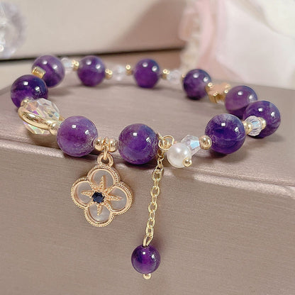 Luxurious lucky grass bracelet with amethyst and rainbow crystal