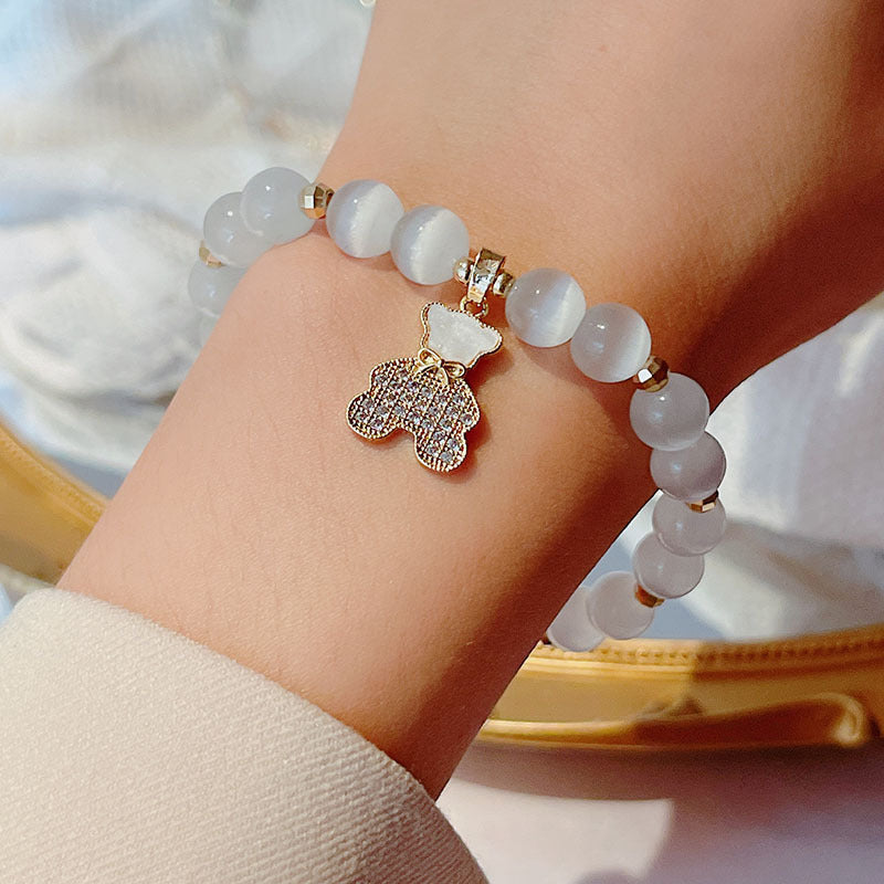 Cat's Eye Stone Bracelet Women's Minimalist Style Ins Wind Lucky Cat Fox Fish Tail Bear Hand String Student Bestie Hand Decoration