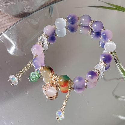 Colorful Natural Stone Crystal Pearl Bracelet Set for Fashionable Girls