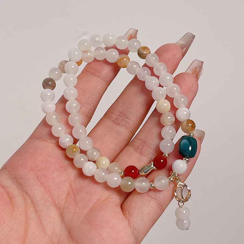 Colorful Double Circle Rice Yellow Jade Natural Stone Bracelet