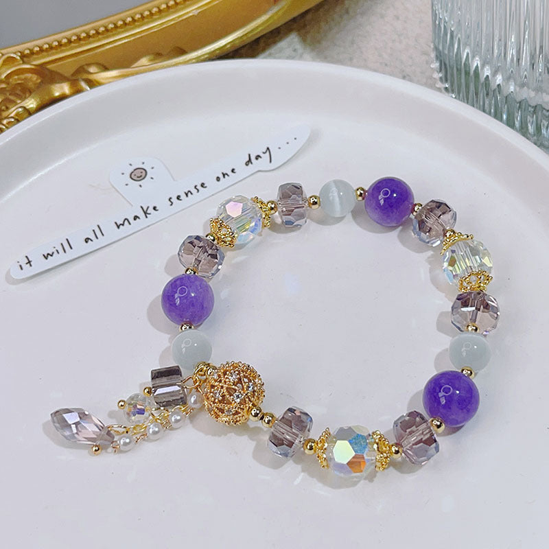 Luxury Lucky Bracelet with Diamond Inlaid Natural Stone Cat's Eye Beads