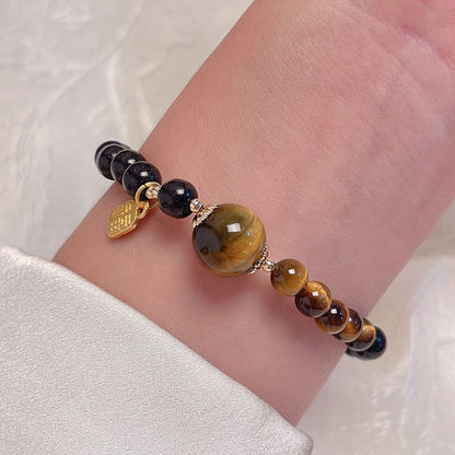 Lucky Tiger Eye Stone Bracelet with Folk Style Cloud and Flower Pendant