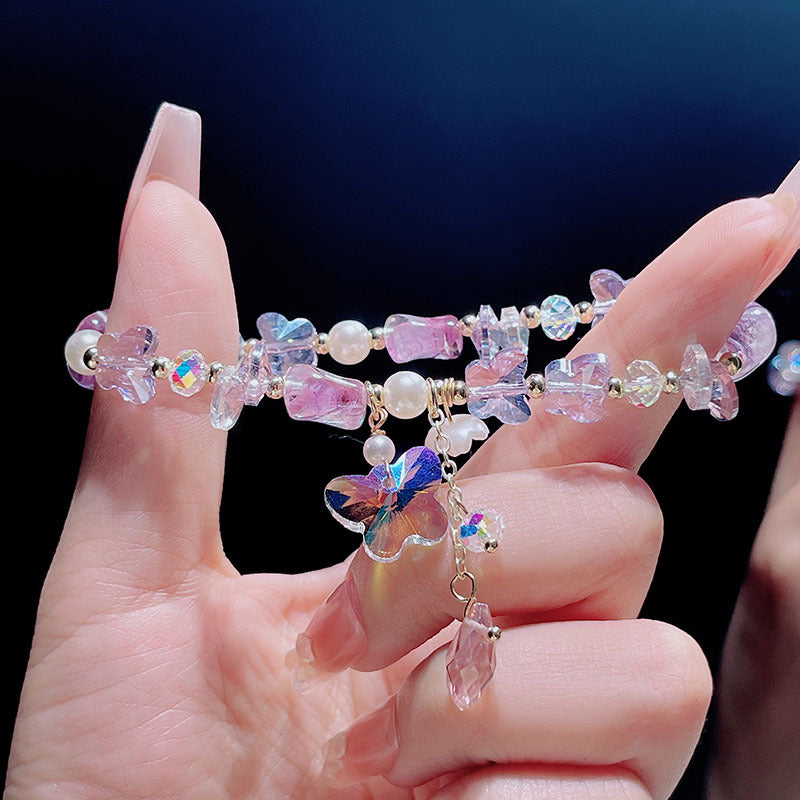 Crystal Glass Bead Butterfly Flower Bracelet