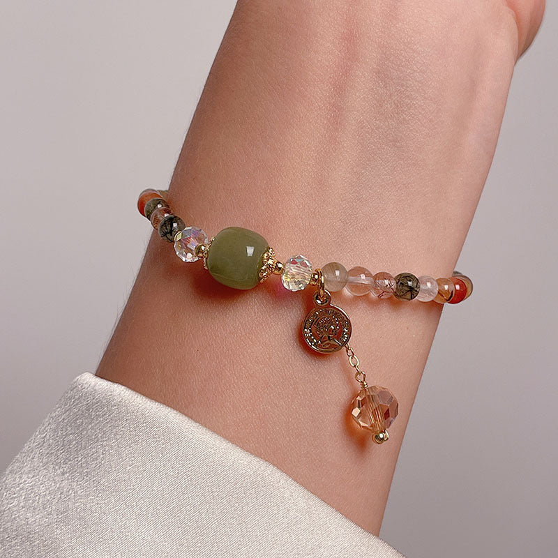 Double Circle Colorful Crystal Lucky Grass Chinese Style Bracelet