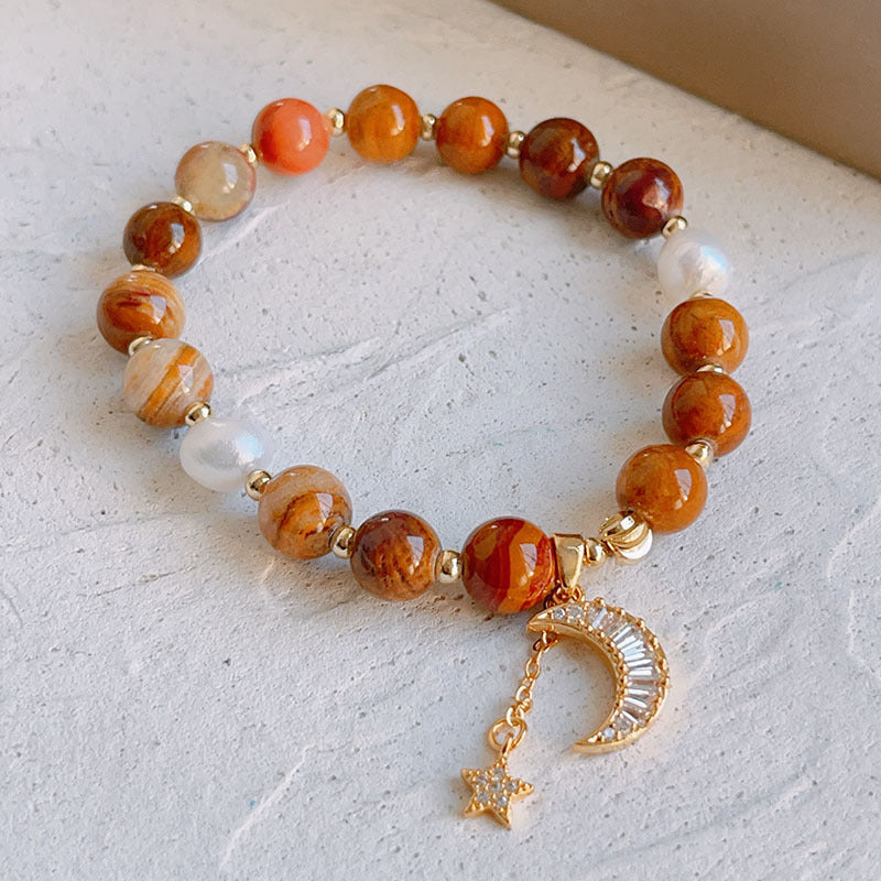 Natural Stone Moon and Star Layered Bracelet