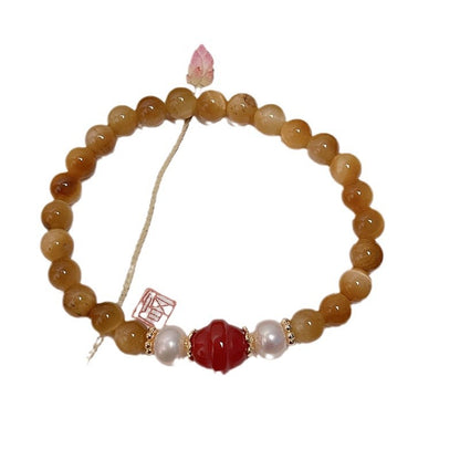 Lucky Tiger Eye Stone Bracelet with Folk Style Cloud and Flower Pendant