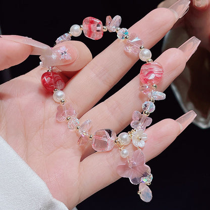 Crystal Glass Bead Butterfly Flower Bracelet